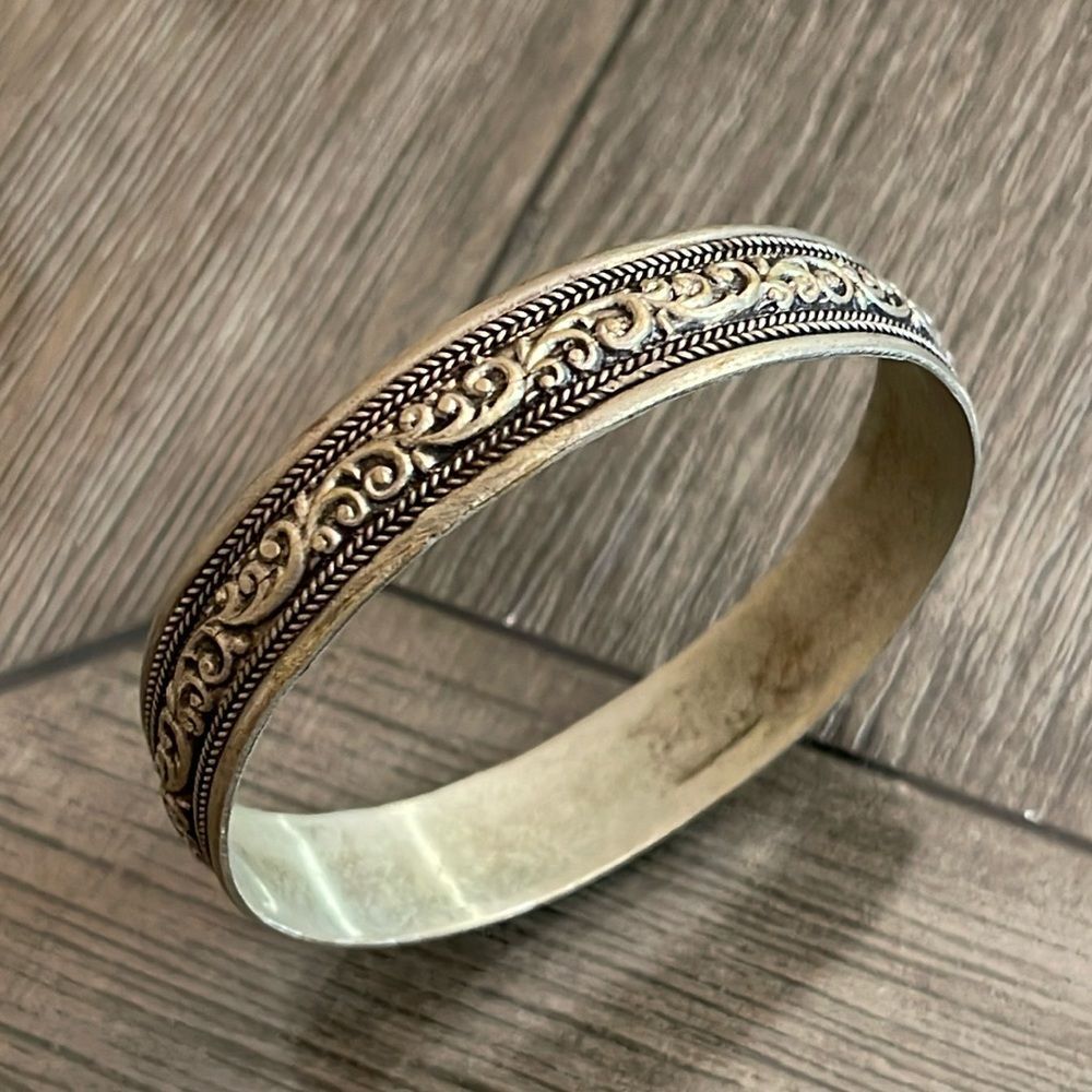 Vintage Silver-Tone Bangle Bracelet from India